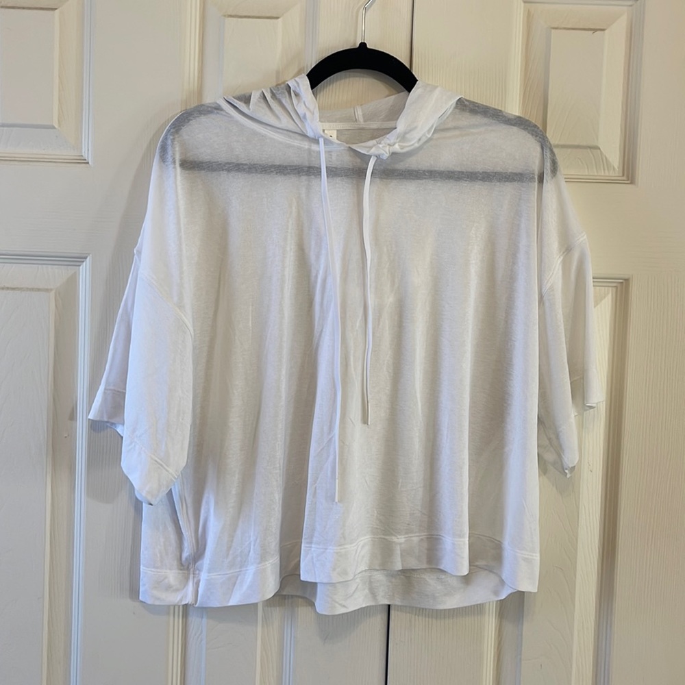 White oversized crop sheer athletic top